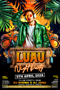 Black Neon Luau Night Party Poster template