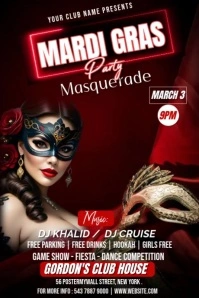 Black Neon Mardi Gras Masquerade Party  Poster Póster template