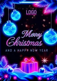 Black Neon Merry Christmas A5 template
