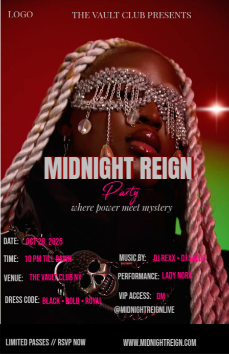 Black Neon Midnight Reign Tabloid Template | PosterMyWall