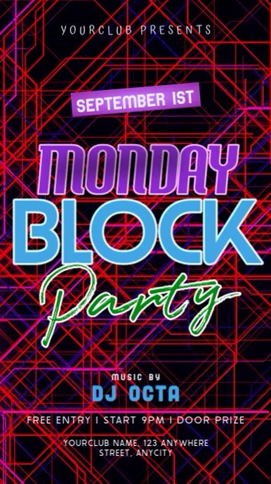 Black Neon Monday Block Party Reel Instagram Template | PosterMyWall