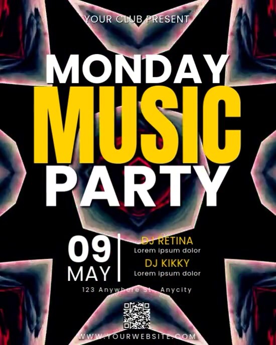 Black Neon Monday Music Party Instagram Portrait template