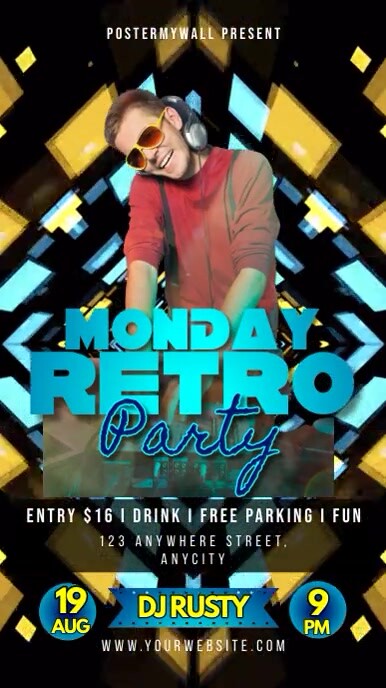 Black Neon Monday Retro Party Reel Instagram Template | PosterMyWall