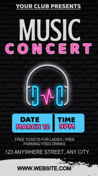 สีดำ Black Neon Music Concert Invitation Template  Instagram Story Instagram Story