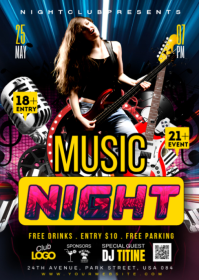 Black Neon Music Night Event A6 template