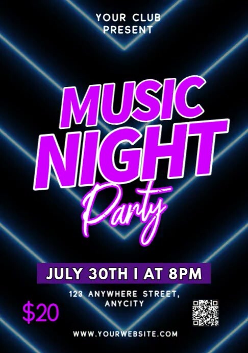Black Neon Music Night Party A2 template