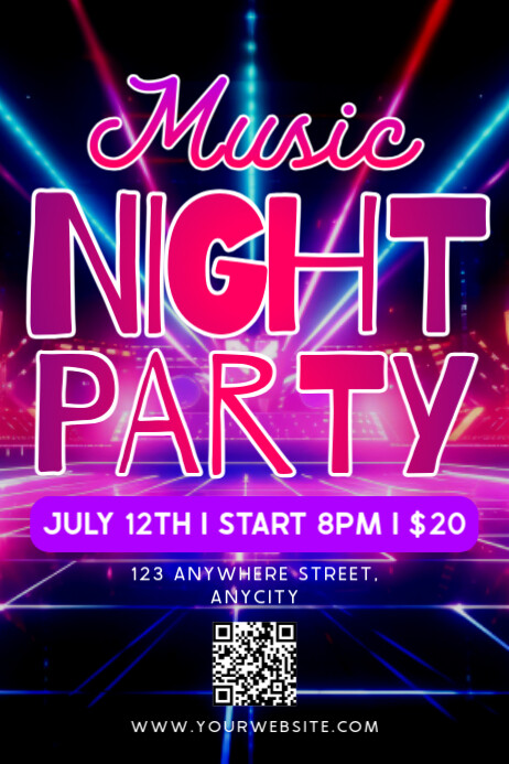 Black Neon Music Night Party Poster Plakkaat template
