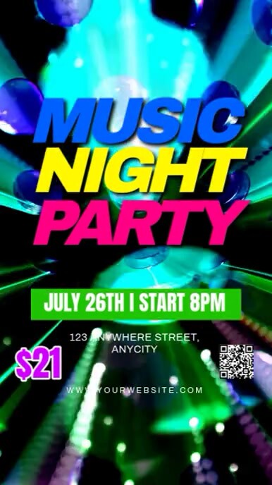Black Neon Music Night Party Reel Instagram template