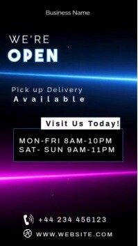 Black Neon Neon We Are Open Video Template  Digital Display (9:16)