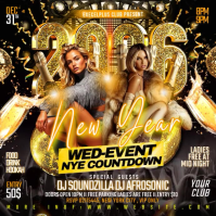 Black Neon New Year 2026 Nye Countdown Flyer – Luxury Club Party, Champagne Night & Celebration Even Square (1:1) template