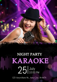 Black Neon Night Party Karaoke Flyer A4 template