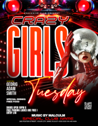 Black Neon Nightclub Crazy Girls Event Flyer Folder (US Letter) template