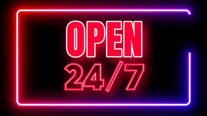 Black Neon Open 24 Hours  Digital Display (16:9) template