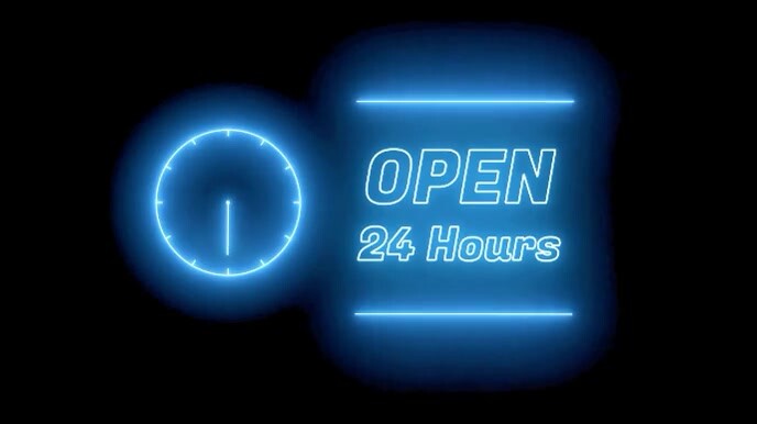 Black Neon Open 24 Hours  Digital Display (16:9) template