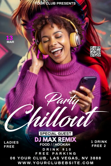 Black Neon Party Chillout Poster template