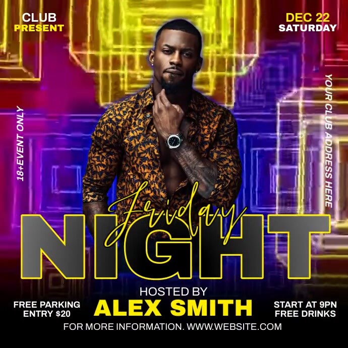 Copy of Black Neon Party Flyer Square (1:1) | PosterMyWall