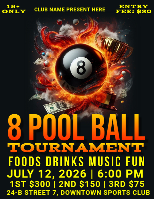 Black Neon Pool Tournament Flyer Template | PosterMyWall