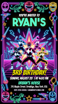 Black Neon Power Rangers Birthday Party Instagram Story template