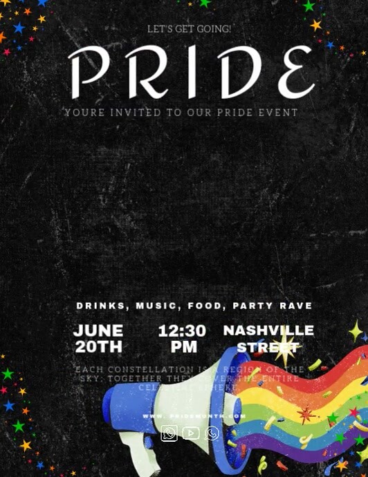 Black Neon Pride Month Party Invitation Flyer เทมเพลต | PosterMyWall