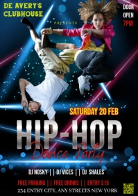 Black Neon Promotional Flyer For An Event Titled Hip Hop Dance Party  A4 template