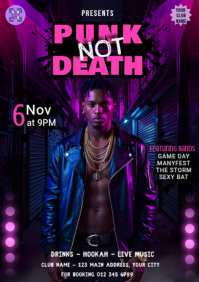 Black Neon Punk Rock Night Party Invitation A4 template