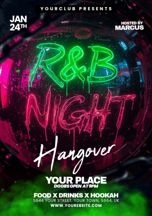 Black Neon R&B Night Event A5 Template | PosterMyWall