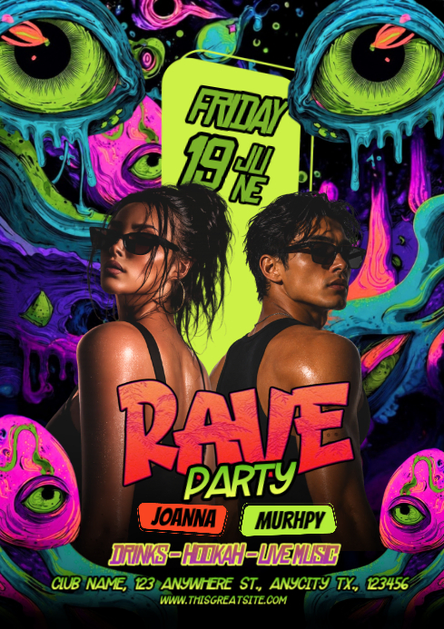Black Rave Party A4 Template | PosterMyWall