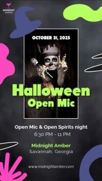 Black Neon Reel Video Open Mic Halloween Bar template