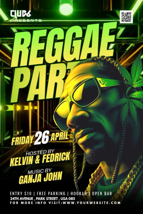 Plantilla de Black Neon Reggae Party Poster Video | PosterMyWall
