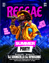 Black Neon Reggae Summer Party Flyer Løbeseddel (US Letter) template
