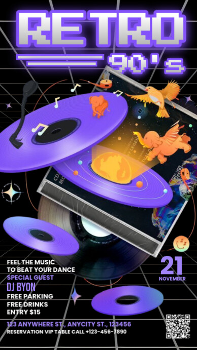 Black Neon Retro 90's Party Instagram Story template