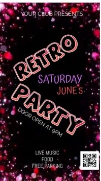 Black Neon Retro Party Video Template  Digital Display (9:16)