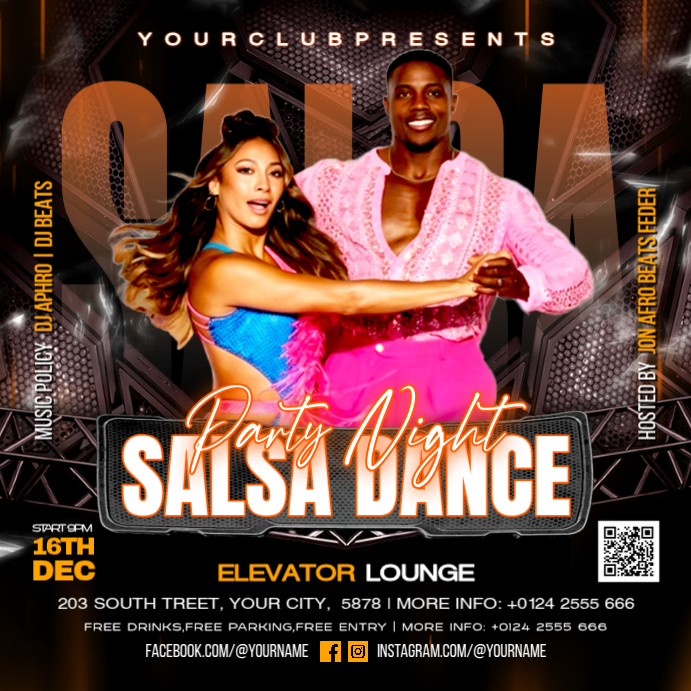 Black Neon Salsa Dance Party Instagram Post Template | PosterMyWall