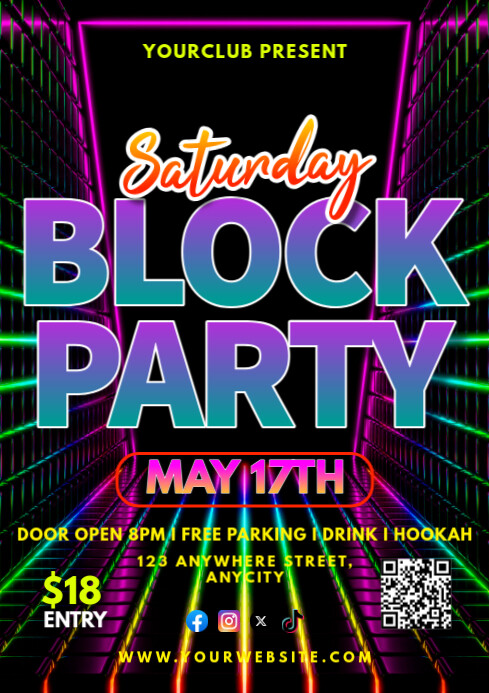 Copy of Black Neon Saturday Block Party A2 | PosterMyWall
