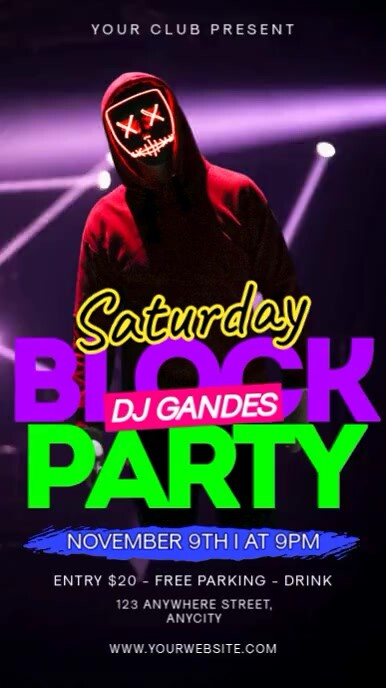 Copy of Black Neon Saturday Block Party Reel Instagram | PosterMyWall