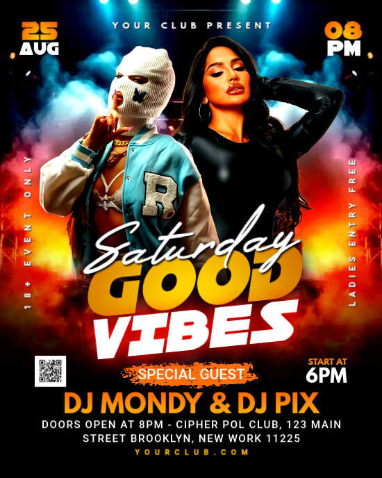 Black Neon Saturday Good Vibes Night Instagram Portrait template