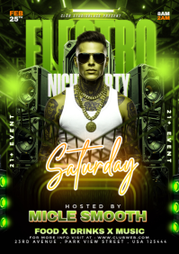 Black Neon Saturday Night Club Dj Party A3 template