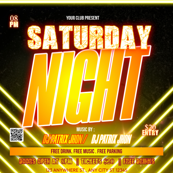 Black Neon Saturday Night Instagram Post Template | PosterMyWall