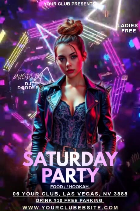 Black Neon Saturday Party Poster Plakat template