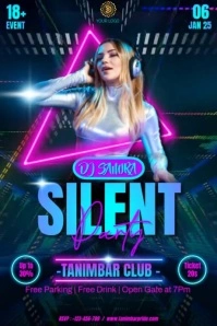 Black Neon Silent Party 2025 Poster template