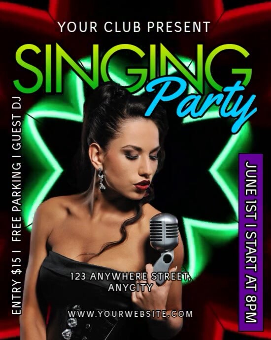 Black Neon Singing Party Instagram Portrait template