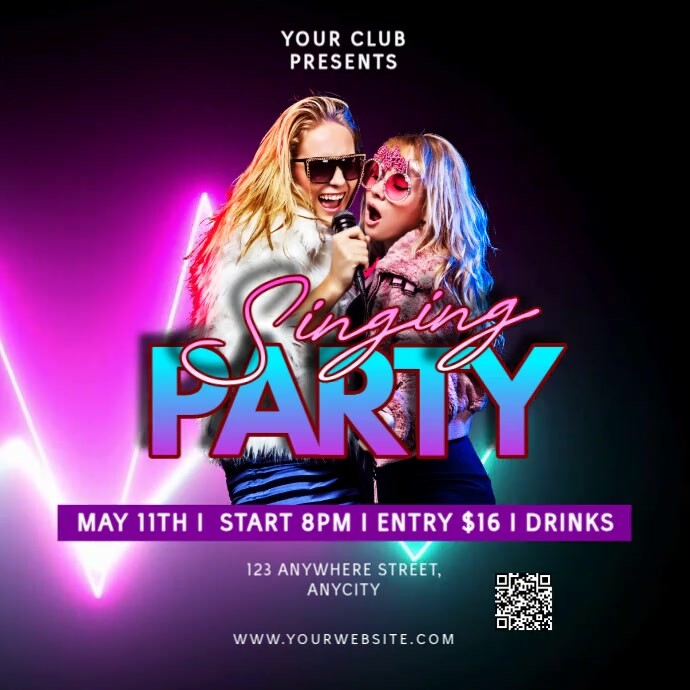 Black Neon Singing Party Pos Instagram template