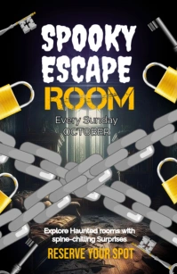 Black Neon Spooky Escape Room Tabloid template