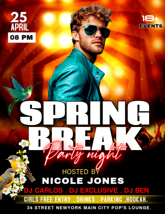Black Neon Spring Break Party Flyer Template | PosterMyWall