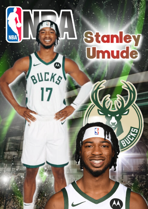 Black Neon Stanley Umude Milwaukee Bucks Nba Basketball A4 template