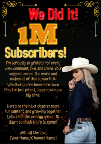 黑色 Subscriber Milestone Celebration A6 Template