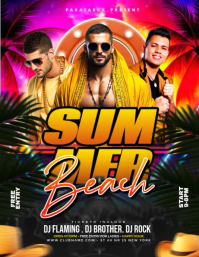 Black Neon Summer Beach Party Flyer Video ใบปลิว (US Letter) template
