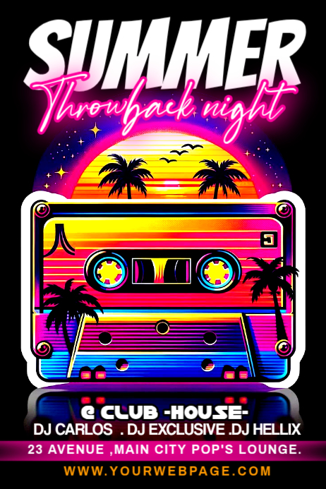 Black Neon Summer Throwback Night Poster Template | PosterMyWall