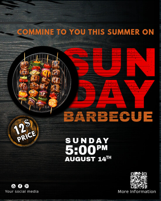 Black Neon Sunday Barbecue  Instagram Portrait template