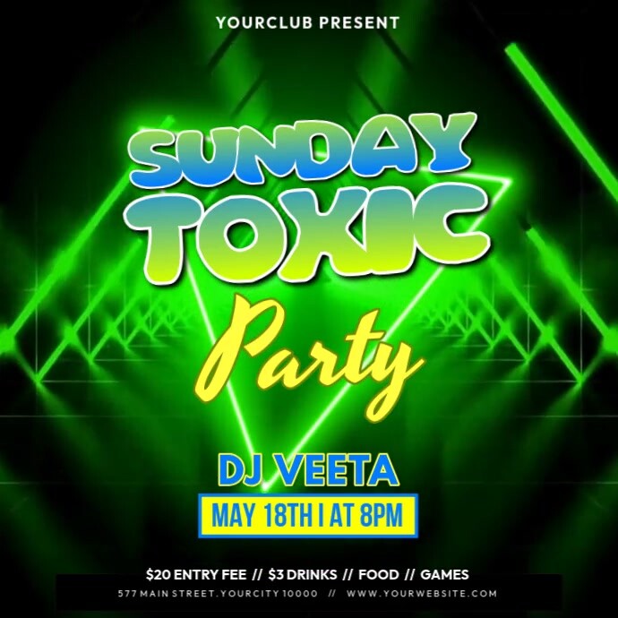 Black Neon Sunday Toxic Party Pos Instagram template